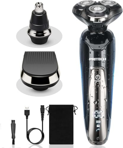 Electric Razor for Mens Shaver, 3 in 1 Mens Nose Hair Trimmer Wet/Dry Use | Rechargeable Electric Shaver for Men, Waterproof Wet Dry Cordless Razor with Nose Hair Trimmer and Sideburns Trimmer