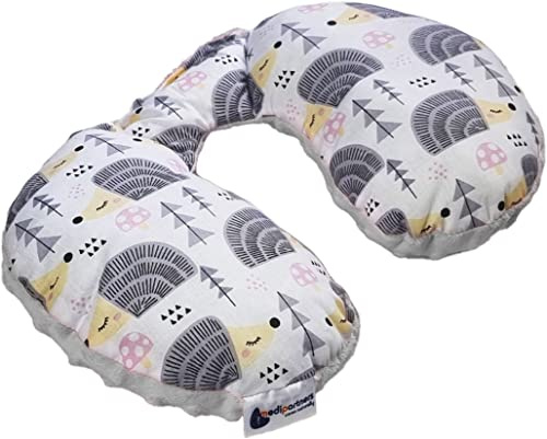 Medi Partners NACKENKISSEN Kinder Nacken Nackenstütze 100% Baumwolle/Minky Baby Nackenhörnchen für auto Kinderwagen autofahrt reisen Schlaf Hals kissen Schlummerrolle (graue Igel mit grauen Minky)