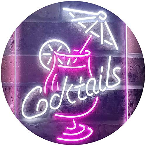 Cocktail Martini Umbrella Cup Dual Color LED Neon Sign White & Purple 400 x 600mm st6s46-i3348-wp