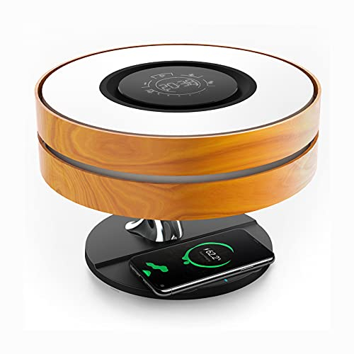 Masdio Bedside Lamp with Bluetooth Speaker and Wireless Charger, Table lamp Desk lamp with Sleep Mode Stepless Dimming