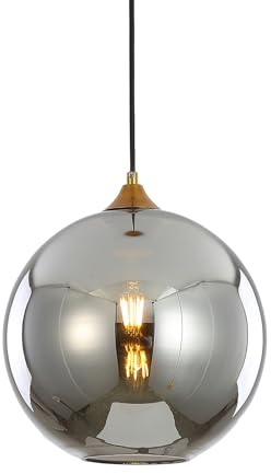 HJXDtech Pendelleuchte einflammig aus Glas,Industrielle Retro Glaskugel Pendellampe E27 Loft Bar Hängelampe Kronleuchter (Grau, 30cm)