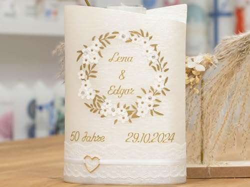 meinkerzenshop Hochzeitskerze MARGERITE Traukerze mit Namen und Datum, individuell, persönlich u. handgemacht 17535