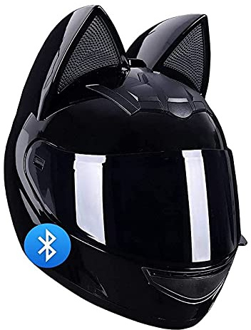 BGMKE Modularer Bluetooth-Klapphelm Mit Katzenohren - ECE Zertifizierter Full Face Motorradhelm für Damen und Herren - Integrierter Roller-Helm für Mofa und Moped