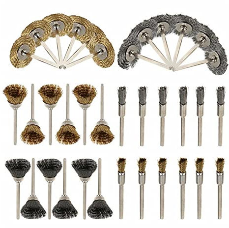 36pcs Brosse en laiton Steel Wire Wheels Brosses Perceuse Tools rotatifs Polissage Outils rotatifs Ensemble de brosse métallique DUO ER