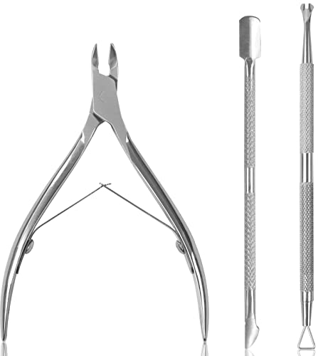 Sularpek 3 Stück Hautscheren mit Nagelhautschieber Set, Nagelhautentferner, Nagelhautzange, Nagelhaut Nipper Maniküre Pediküre Werkzeuge für Fußnägel und Fingernägel (Silber)…