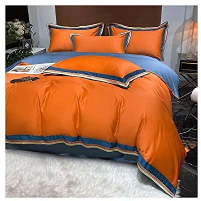 Set di biancheria da letto per letto king size e completo in raso con lenzuolo con angoli, per letto queen/super king e federa, morbido 100% cotone, 4 pezzi, copripiumino con chiusura a cerniera