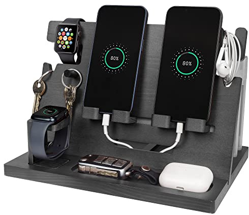 Geschenke für Männer Weihnachten Holz Telefon Dockingstation Uhren Geldbörsen Nachttisch Organizer Geburtstag Geschenk Papa, Geburtstagsgeschenke für Männer oder Vater Schreibtisch Organizer Holz