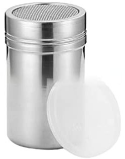 UQUABESO Powder Sugar Shaker, Stainless Steel Coffee Cocoa Shaker with Lid, Fine Mesh Shaker for Icing Sugar, Cocoa, Pepper, Flour, Cappuccino Latte Chocolate, 11.4cm(H) x 6.6cm(D)