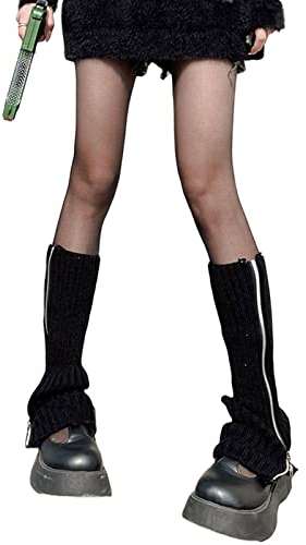 Damen Fell Beinstulpen Flauschig 80er Jahre Sexy Tanz Strumpfwaren Spaß Pelzige Leggings für Mädchen Stiefel Weihnachten Einhorn Kostüm (Schwarzer Reißverschluss, Einheitsgröße)