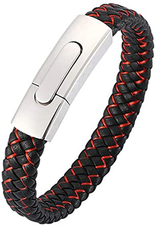 Ayoiow Männer Armband Indianer, Armkette Herren Edelstahl Armband Geflochten Leder Schwarz und Rot Geflochten Armband