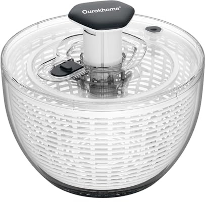 Ourokhome 6.3 QT Salad Spinner with Fully Removable Lid, Large Lettuce Dryer with One-Hand Press Pump, Instant Stop Brake Button and Retractable Handle, Vegetable Washer & Spinner for Greens and Herbs