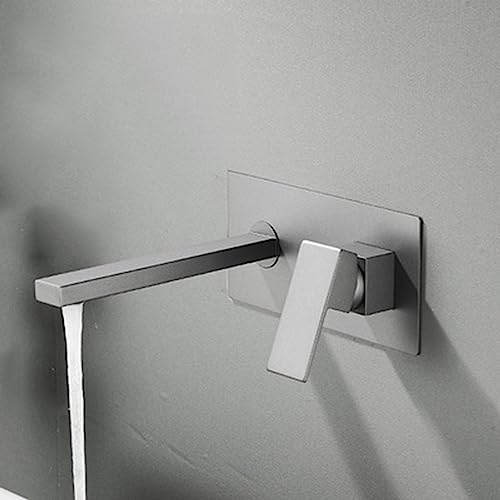 ZYCDP Wasserhahn Bad Waschbecken Wandmontage,Waschtischarmatur aus Messing Einhebelmischer,Bad Wand Wasserhahn 2 loch Mischbatterie,Unterputz Armatur Waschbecken,Pistolengrau