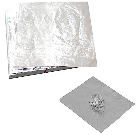 200 pcs 14x14cm Blattsilber Imitation Blatt für Kunst Projekt Handwerk Dekoration, Vergoldung Handwerk, DIY Kreation (Silber)