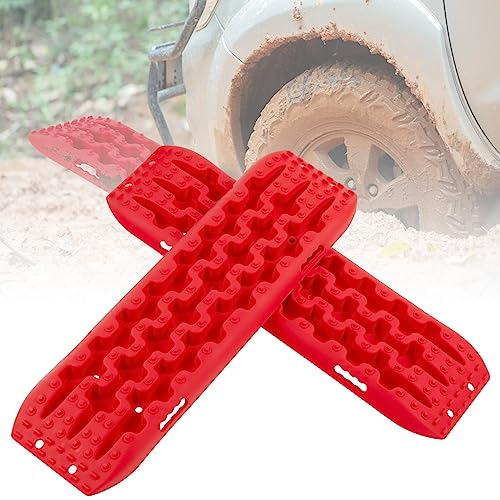 COSTWAY 2 Stücke Anfahrhilfe Sandbleche Offroad, Reifenleiter für Sand/Schlamm/Schnee, 10T, Recovery Board Tracks Mats, Traktionsmatte für Geländewagen Wohnmobil PKW LKW (Rot, 107 x 31 x 7 cm)