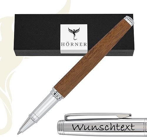 Hörner Legno Premium Design Holz-Tintenroller mit Gravur I Mahagoniholz I Edle Geschenk-Box I Schreibfarbe Blau I Strichstärke M 0,7 mm I Hochwertiges Etui I Moderner Grip I Hochwertiger Rollerball