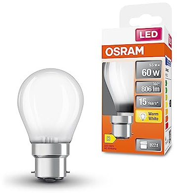 Osram LED Star Classic P60 LED Lampe für B22d Sockel, Tropfenform, mattes Glas, 806 Lumen, warmweiß (2700K), Ersatz für herkömmliche 60W Glühbirnen, nicht dimmbar, 1er-Pack