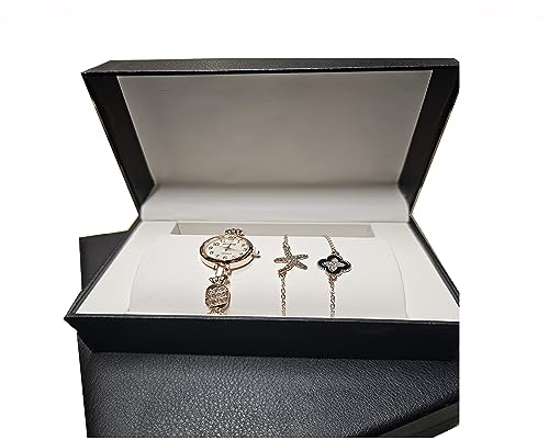 Elegante juego de reloj y pulsera para mujer, reloj y pulsera de cristal de acero inoxidable, reloj de pulsera y 2 pulseras, regalo para gradución, Oro/plata/oro rosa, Moderno