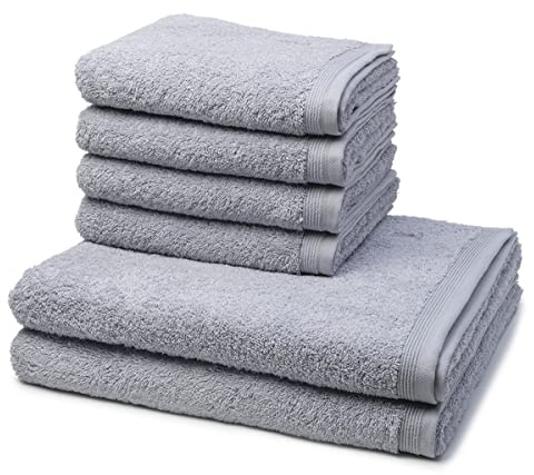 Möve - 6 teiliges Frottier-Set - Superwuschel (4 X Handtuch 2 X Duschtuch im Set) - 520 g/m2 - Baumwolle - Walkfrottee - saugstark - weich und flauschig - Silver