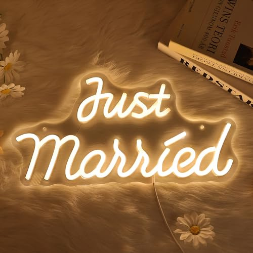 CoolGift Mart Just Married Neon Schild - Dimmbares LED-Liebeslicht für Hochzeit, Heiratsantrag, Verlobung - Künstlerische Wanddekoration, USB betrieben