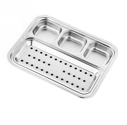 DAZZLEEX Piatto piano quadrato in acciaio inossidabile 304, piattino per pentole calde per uso domestico, stile coreano, piatto per barbecue sgocciolato 16 x 20 cm (A)