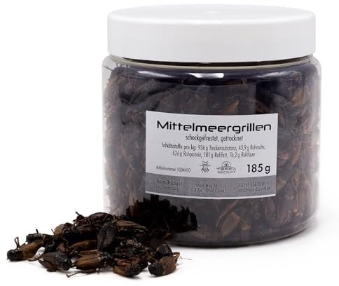 Terra Discount Futter Insekten für Reptilien & Amphibien, Nager, Igel, Schildkröten und weitere Heimtiere (185g, Mittelmeergrille Adult)