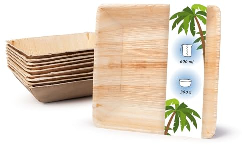 onlyleaf Palmware Vajillas desechables ecológicas hechas de hojas de palma I 300 piezas oja de palma tazón cuadrada 600ml 17cm I ensaladera - tazón de sopa - tazón de servir - tazón de aperitivos