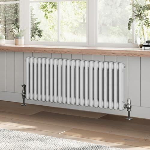Go Bathrooms Utopia White Horizontal Radiator 400 x 1010mm Traditional Cast Iron Style 2 Column White Central Heating Living Room Radiator