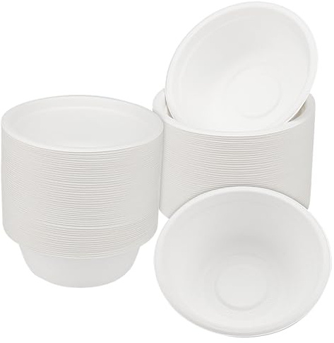 CHUENHEI 100 Stück 500 ml Einweg Suppenschalen Pappe, Weiß Pappschalen Bagasse Schalen Einweg Schüsseln Suppe, Suppenschüssel Einweggeschirr für Suppe, Salat, Dessertschale