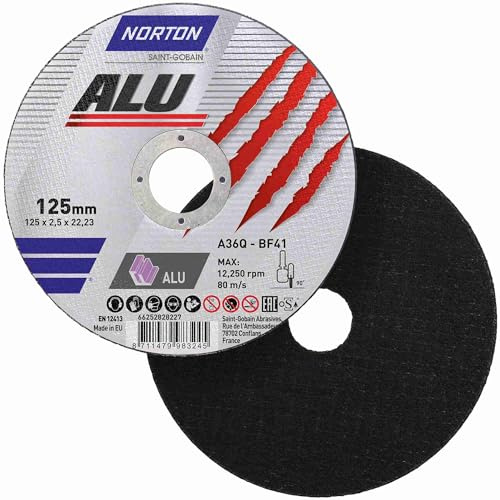 Norton Lot de 10 disques à tronçonner en aluminium A 36 Q - Diamètre au choix : 125 x 1,6 x 22,23 mm