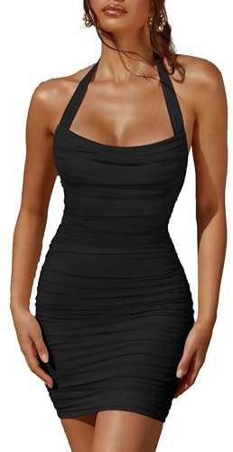 AMABILEMIA AM009 Robe Sexy pour Femme Estivale Mini Robe Élégante Courte pour l'été, Tube en Dentelle, Sans Manches, Casual, Ajustée, pour une Fête, pour une Cérémonie, Noir , S