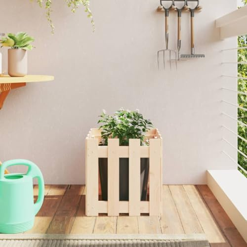 AUVYI Pflanzkübel aus Holz Blumenkasten Lattenzaun-Design Gartenbeet Kräuterbeet Gärten Dekoration Gemüsebeet für Anbau Pflanzen Blumen und Gemüse Gartenmöbel Massives Kiefernholz 40x40x40 cm