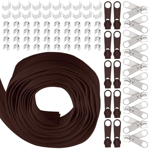 Swpeet 1 rulle 10 m #5 djup kaffe nylon dragkedja tejp med 20 st matchande blixtlås sliders sortimentsats