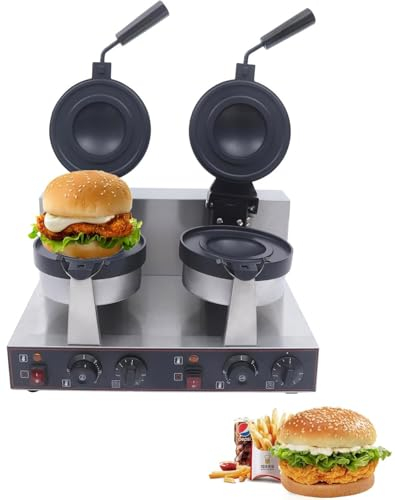 Máquina Eléctrica Para Hacer Gofres Para Hamburguesas, Máquina Para Prensar Panini - Máquina Para Hornear Gofres Redondos Comerciales - 50~300 ℃ Temperatura Ajustable Para Uso Doméstico,Doublehead