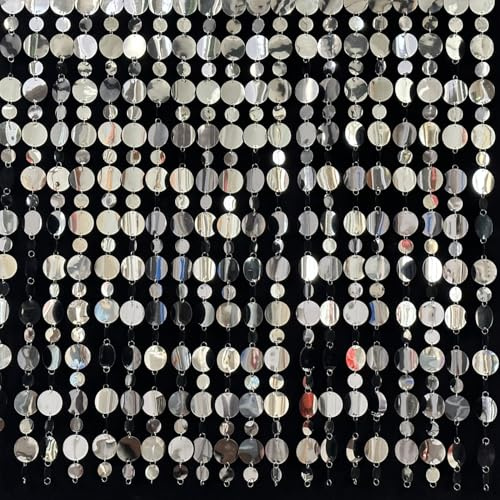 Silver Shimmer Wall Backdrop, 20 Packs Silver Sequin Curtain Circle Dots Garland for Wedding, Birthday, Bachelorette Party, 70s 80s 90s Theme Disco Party Decorations Supplies