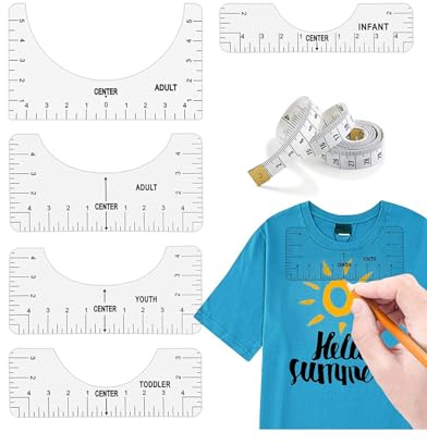 KGDUYC Rahmungs-Lineale - 4 pcs T-Shirt Ausrichtungslineal, DIY Ausrichtlineale, Schablonen-Lineal, Weiß Lineal T-Shirt Anleitung Lineal V-Ausschnitt für Erwachsene, Jugend und Kinder