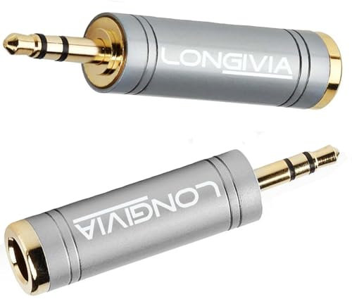 Longivia® 2 Pezzi Adattatore Jack Cuffie in Rame Puro Placcato Oro - Riduttore jack 3.5 a 6.3 - Connettore Jack Stereo Aux Audio da 3,5mm Maschio a 6,35mm Femmina