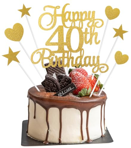 Happy 40th Birthday Cake Topper, 40. Tortendekorationen Gold, 7 Stück Happy Birthday Tortendeko Geburtstag Kuchen Deko Cake Topper Kuchendeko Torte Dekoration für Geburtstagsdeko, Partyzubehör (40th)