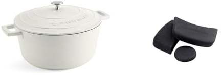 MasterClass 5L Cream Casserole Dish with MasterClass Heat-Resistant Silicon Pan Handles and Lid Handle (3pc)