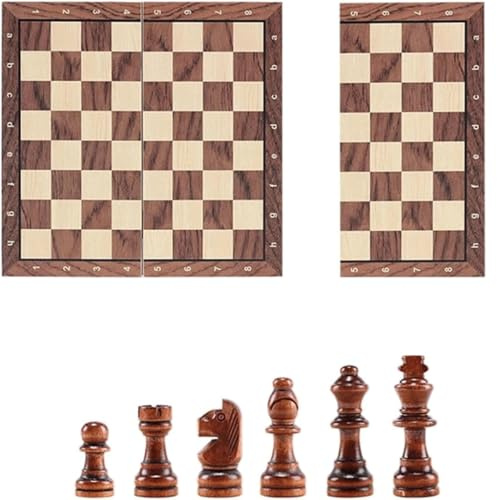POSEDWRA Magnetisches, faltbares Schachspiel aus Holz – Massivholzbrett mit tragbarem Design, ideal für Reisen, Lernspiel für Erwachsene (34 x 34 cm)
