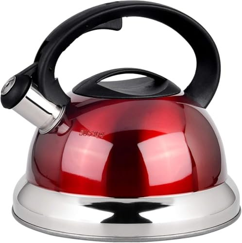 Bouilloire sifflante rouge en acier inoxydable de 2,7 l pour une ébullition rapide et une décoration de cuisine élégante