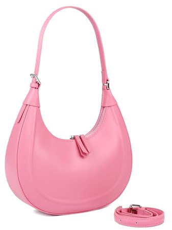 MoreFarther Handtasche Damen Klein Echtes Leder, Halbmond Tasche Schultertasche mit Verstellbarem Gurt zum Crossbody Bag Umhängetasche, Handbags for Women mit Reißverschluss
