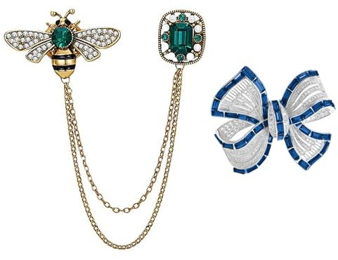 SLEEKEE 2 Pièces Broche en Strass Vintage, Broche À Pompon d'abeille, Broche À Nœud De Mode, Épingle De Robe Élée, Épinglette À Pompon, Adaptée Aux Filles Et Aux Femmes