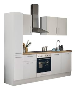 TURIN Z Küchenzeile ohne Küchengeräte Küche in Weiß und Artisan Eiche Optik | 240 x 211 x 60 cm (B/H/T), Küche ohne Elektrogeräte, Einbauküche ohne Geräte, geräumig, mit viel Stauraum, modernes Design