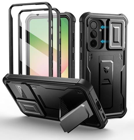 Dexnor for Samsung Galaxy A56 5g Case with Upgraded Slide Camera Cover & Built-in Screen Protector & Kickstand, Heavy-Duty Shockproof Rugged Case Full-Body Bumper Protective Cover - Black