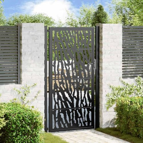 Metal Garden Gate, Swing Gate Entrance Security Door Black 105x180 cm Steel Trace Design