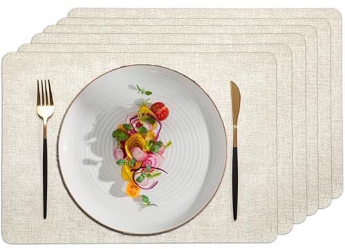 6er Tischset | Abwaschbar, Wasserfest & Hitzebeständig | Doppelseitig & rutschfest | Geeignet für Restaurants, Küchen - Beige, 43x30cm