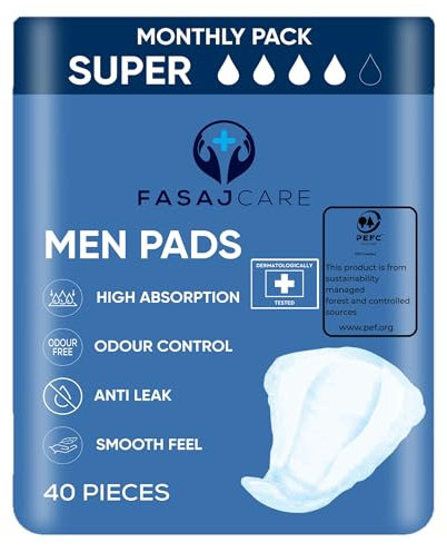 40 x Super Incontinence Pads Men | Mens Incontinence Pads | Pad for Men | High Absorption & Smooth Feel | Male Incontinence Pad | Size 27x21 cm | (2 Packs of 20)