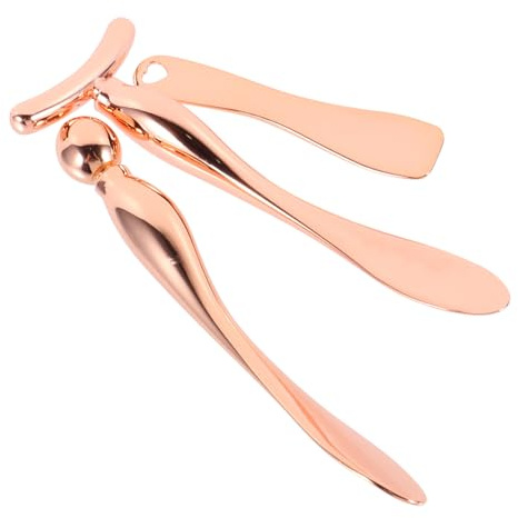 Augencreme Massagestift 3 Stück aus Zinklegierung für Make Up | Roségoldfarben, Kompakt Tragbar, Augencreme Löffel und Gesichtsapplikator, für Frauen und Mädchen