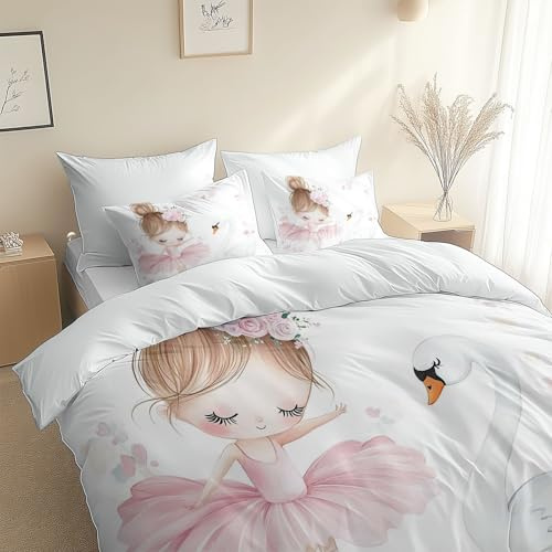 XCQHZYQ Funda Nordica Infantil para Cama 90 Cisne niña Dibujos Animados, Funda de Edredón Niña de Polialgodón, Juego de Ropa de Cama con Fundas Nordicas 150x200 cm 1 Funda de Almohada 50x75 cm