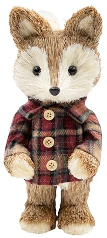 Benross Fox Straw Décor/Mr Fox or Mrs Fox Autumn Decoration/Handcrafted Woodland Figurine in Tartan Outfits/Rustic Fox Ornament for Seasonal Displays (Mr Fox)